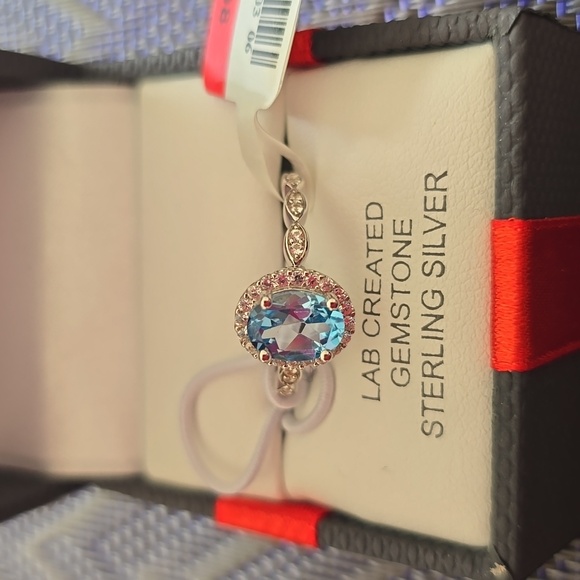 BEAUTIFUL BLUE TOPAZ/WHITE SAPPHIRE LAB CREATED GEMSTONE STERLING SILVER RING 7 - Picture 9 of 15